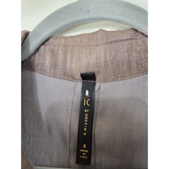 IC By Connie K Elegant Glittery Brown Sequin Trim Asymmetrical Blouse Size Small - Picture 2 of 14